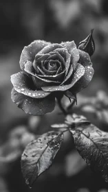 Rain-Soaked Rose with Unopened Bud.