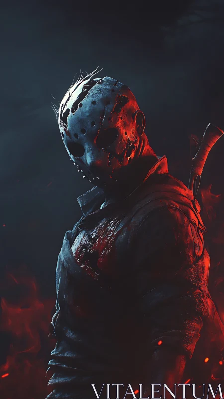 Masked antihero bathed in eerie red and midnight shadow.