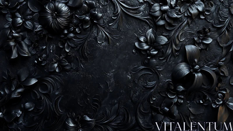 Dark floral relief forms dense ornamental textured surface