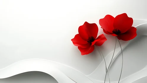 Red Poppies on White Waves. Floral 3D Composition.