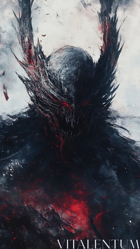 Winged void wraith emerging from bloodlit darkness.