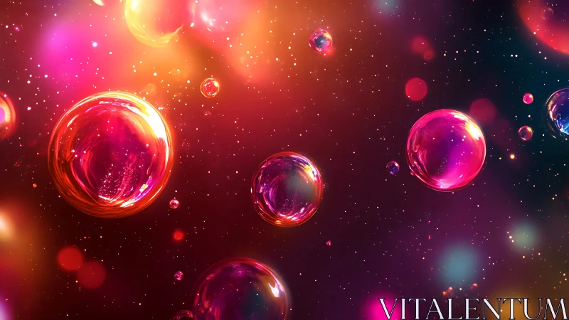Chromatic soap bubbles drift through a luminous nebular field
