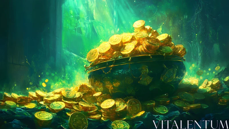 Sunken forest cauldron spills impossible emerald-lit gold