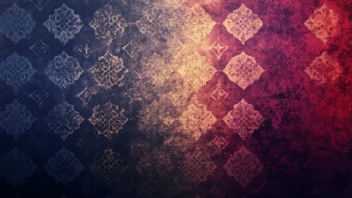 Textured geometric pattern with blue to red gradient.