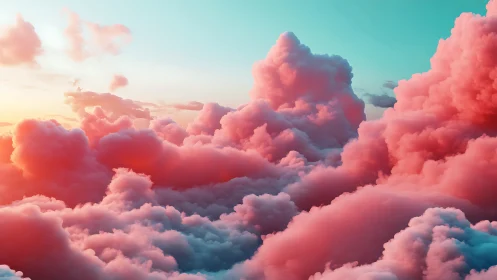 Volumetric pink cumulus clouds under cyan atmospheric gradient