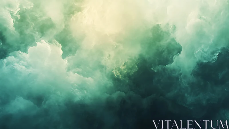 Dreamy Abstract Cloudscape in Green and Yellow Tones, Digital Art.