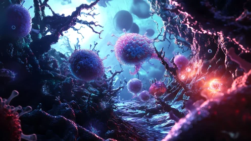 Microscopic alien biosphere with luminescent cellular clusters