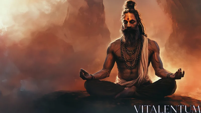 Serene yogi finds deep stillness in glowing mountain mist