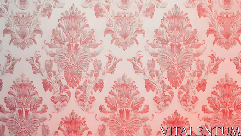 Red ornamental damask pattern on pale gradient background.
