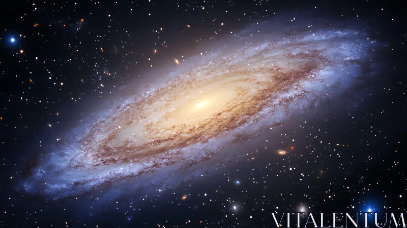 Spiral galaxy glowing softly in a calm, star-filled night sky.