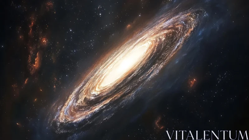 Luminous spiral galaxy swirls through a vast cosmic abyss