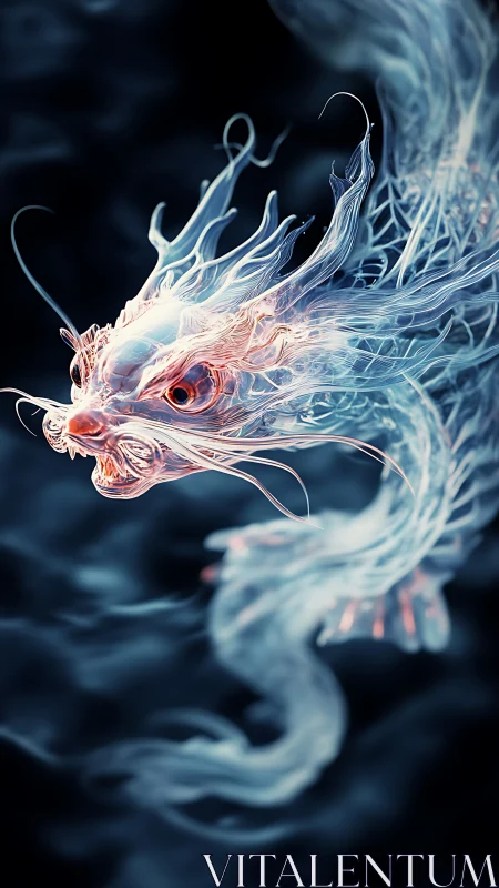 Translucent spectral dragon rendered with filament-like volumetric strands
