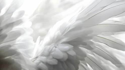 High-key macro study of overlapping white avian wing feathers