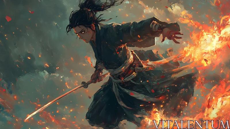 Fire-wreathed samurai unleashes blazing power in battle