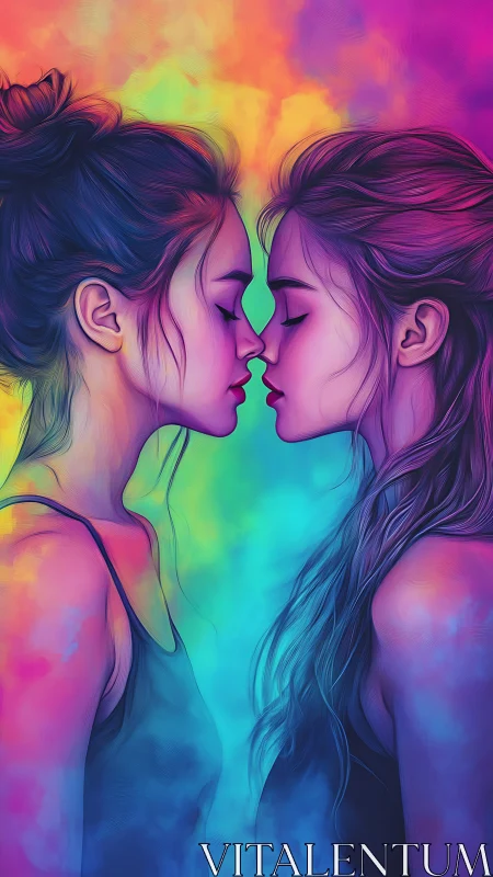 Two Souls Kiss Beneath Neon Chromatic Dreams