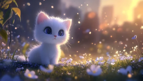 Whiskerbound Reverie: A Luminous Kitten's Garden Glow.