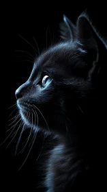 Black Cat Profile with Luminous Eyes Against Dark Background