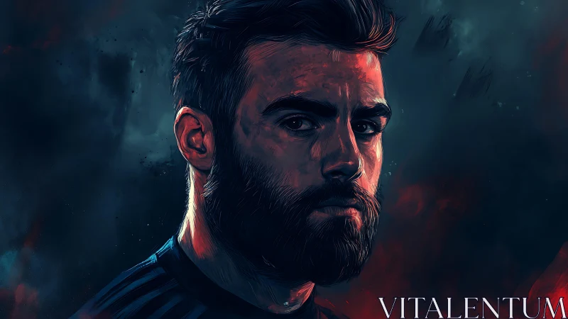 Stormlit bearded portrait blazing through midnight colors.