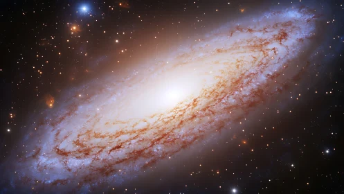 Spiral galaxy viewed edge-on with dense bright stellar core