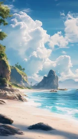 Dramatic Coastal Landscape with Towering Sea Stacks and Cumulus Cloud Formation