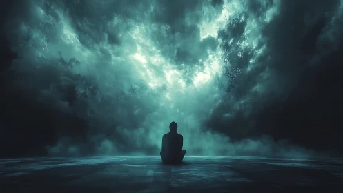 Solitary silhouette studies volumetric storm clouds and skylight