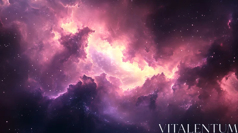 Glowing pink nebula opening a dreamy window into space.