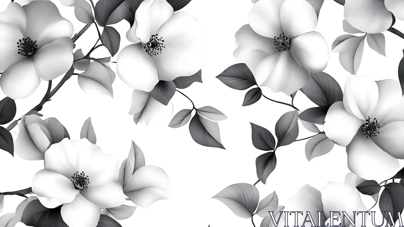 Monochrome Blossoms Dance Across Luminous Canvas