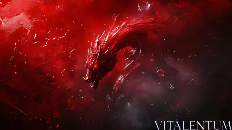 Crimson spirit dragon coils through swirling cosmic shadows