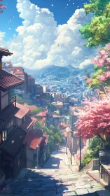 Sunlit hillside street drifting into a cloud-bright cityscape.