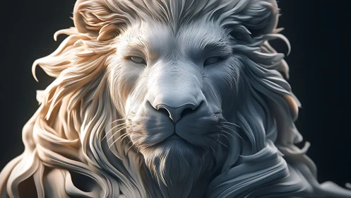 Hyperreal 3D lion bust with sculpted flowing monochrome mane