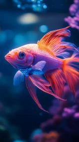 Neon-finned dreamfish gliding through midnight aquarium hush.