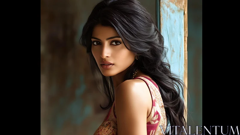 Cinematic portrait of woman in soft-focus interior lighting