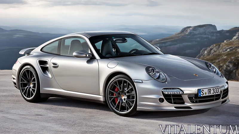 Silver mountain storm: sleek sports coupe poised for escape.