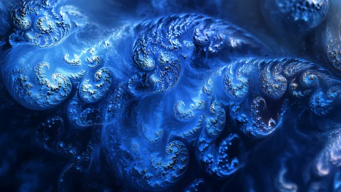 Dreamy blue fractal tides swirling through digital starlight.