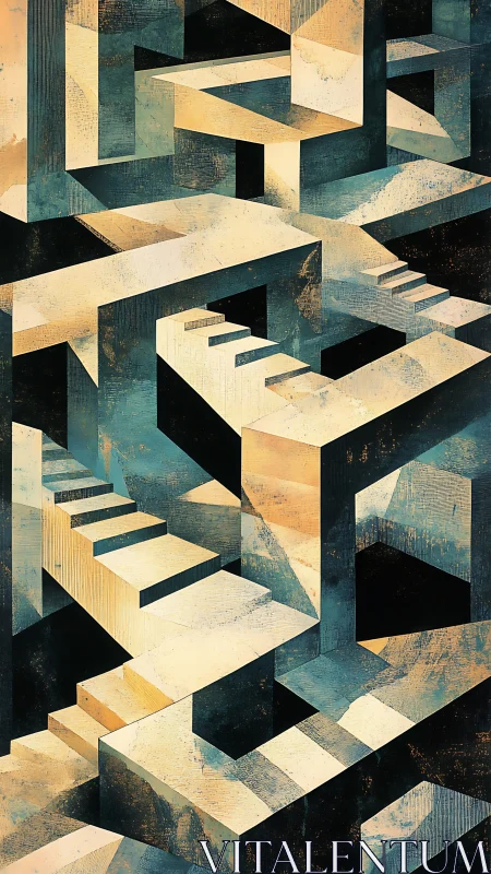 Isometric interlocking stair labyrinth with paradoxical geometry