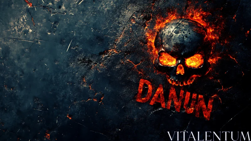 Molten skull emblem over cracked obsidian with DANUN logotype.