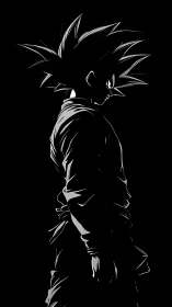 Anime warrior silhouette rendered in dramatic chiaroscuro linework