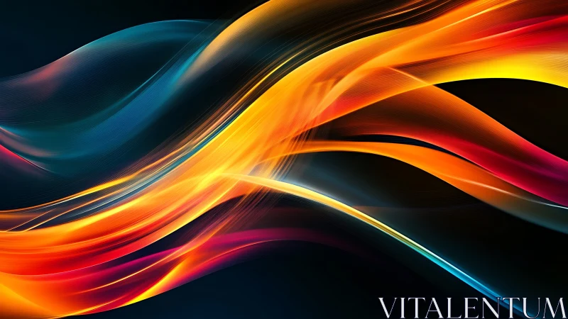 Digital painting of luminous flowing ribbons on dark field.