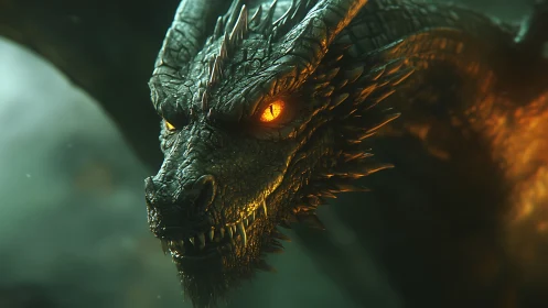 Molten-eyed dragon leans through mist and measures your courage