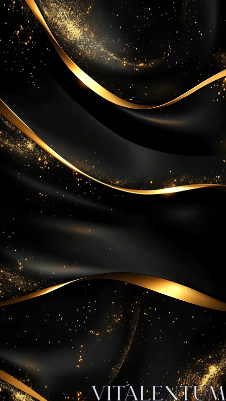 Golden ribbons glide through midnight velvet and glitter