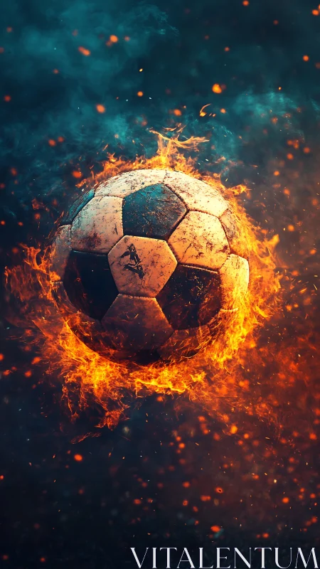 Digital inferno soccer ball with dynamic radial flame halo.