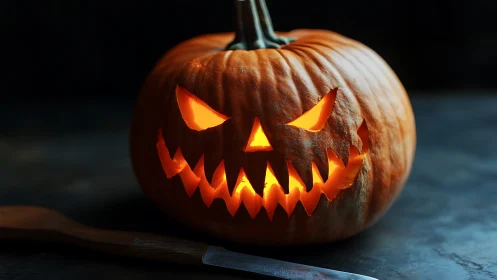 Jack-o’-lantern with internal lighting and serrated carving geometry