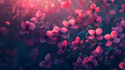 Pink Blossoms Glowing in Evening Light.