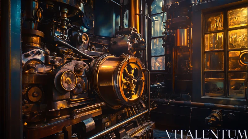 Brassheart Engine Room Humming in Amber Midnight Glow.