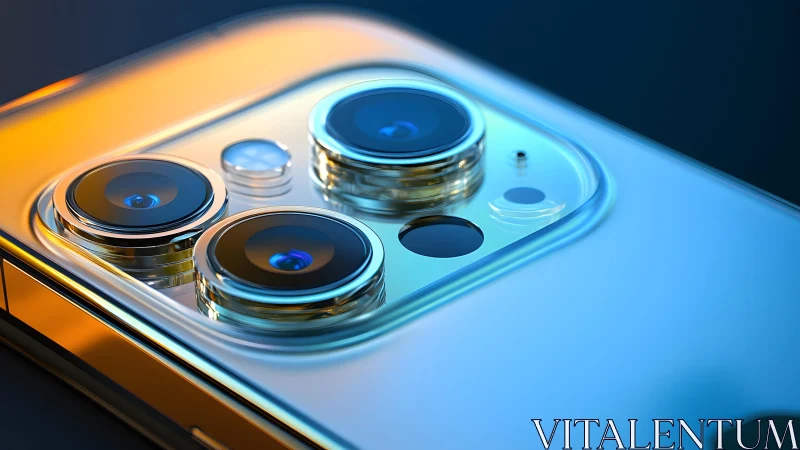 Close-up of Modern Smartphone Camera Lenses in Vibrant Lighting.