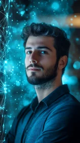 Starlit coder gazes through shimmering digital constellations