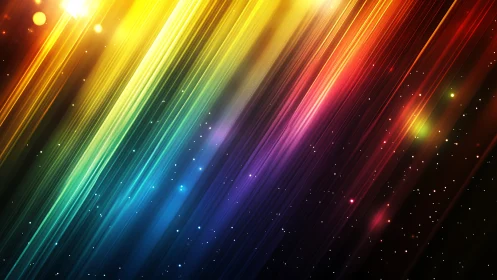 Diagonal multicolor light streaks traverse a dark starfield