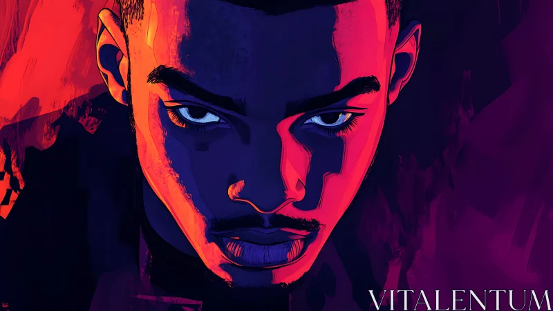 Neon ember gaze under electric midnight shadows.