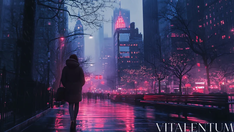 Neon rainwalk in a moody midnight electric cityscape.