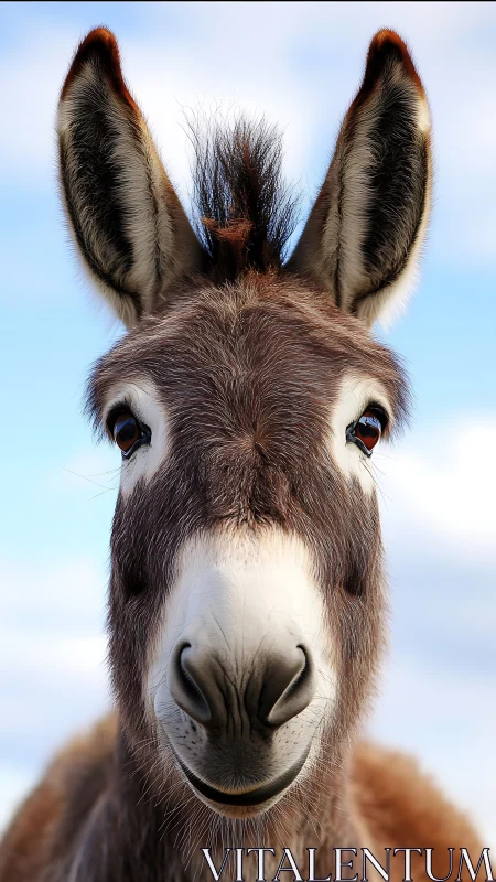 Photorealistic close-up portrait of donkey facing camera.